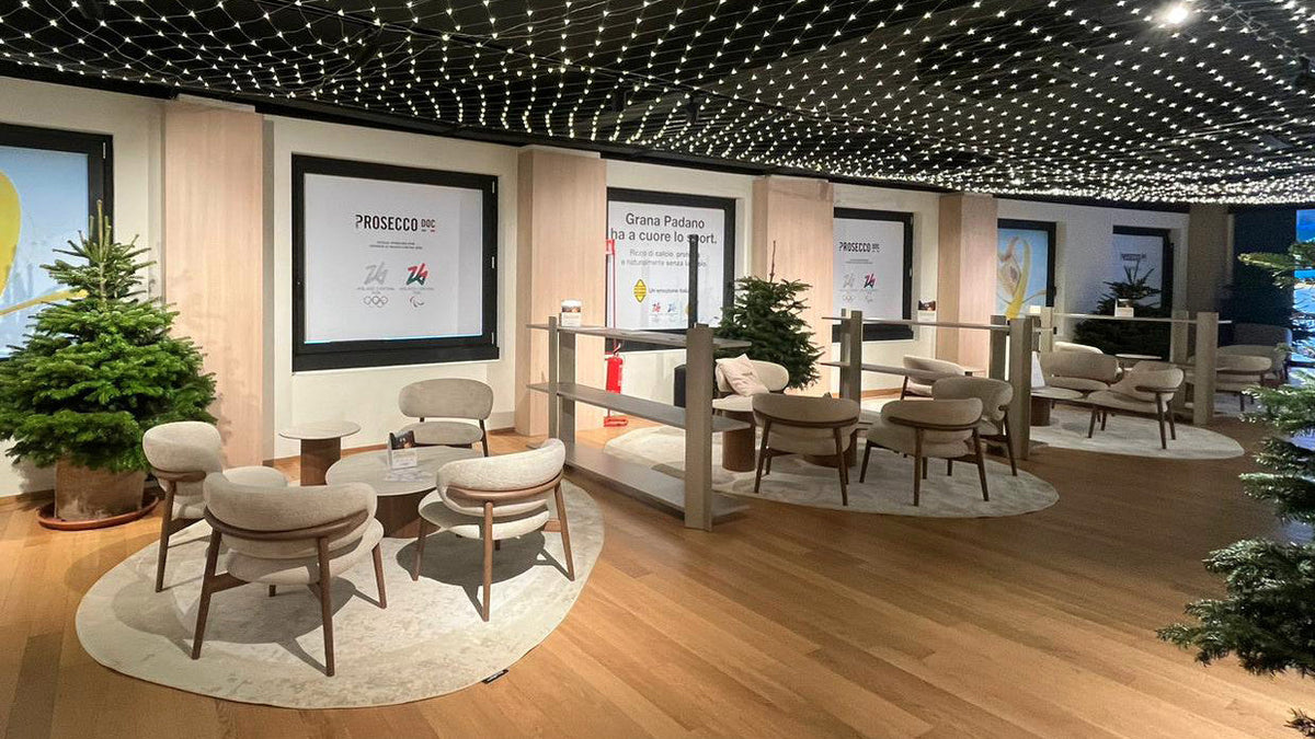 Calligaris lounge chairs at the Prosecco DOC Olympic Lounge, Milan Cortina 2026